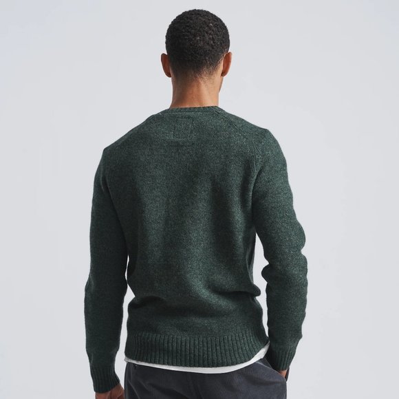 Shetland Wool Crewneck Dark Green Sweater - Picture 2 of 9